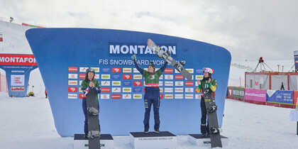 FIS Snowboard Cross Weltcup Siegerehrung 1 - Damen | © Montafon Tourismus GmbH Stefan Kothner